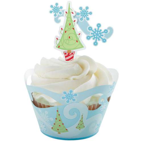 Christmas Themed Cupcake Wrappers and Pixs Combo - Click Image to Close